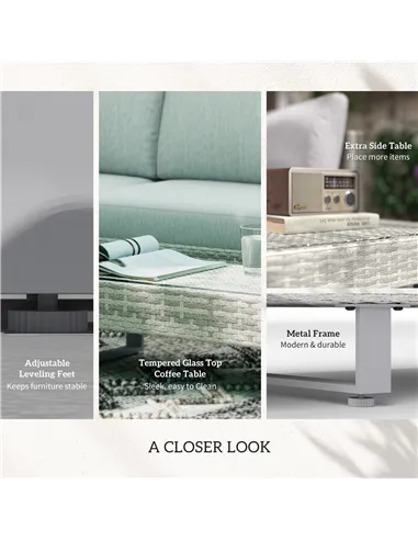 Outsunny Three-Piece Corner Rattan Set, with Glass Tables