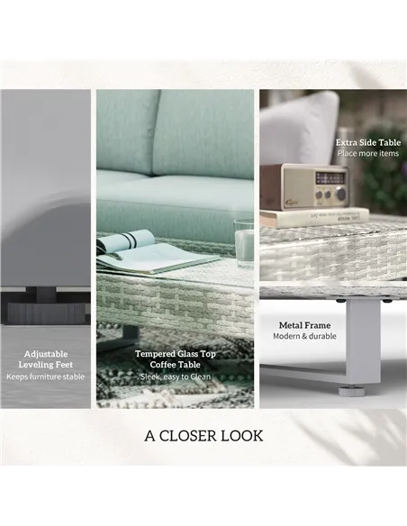 Outsunny Three-Piece Corner Rattan Set, with Glass Tables