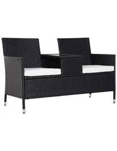 Outsunny 2-Seater Rattan Chair Set W/Middle Tea Table-Black