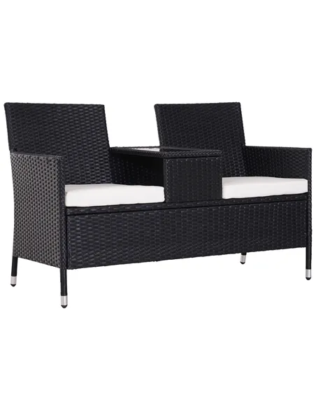 Outsunny 2-Seater Rattan Chair Set W/Middle Tea Table-Black