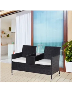 Outsunny 2-Seater Rattan Chair Set W/Middle Tea Table-Black 2