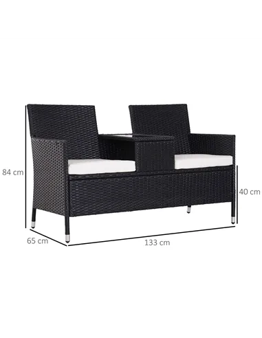 Outsunny 2-Seater Rattan Chair Set W/Middle Tea Table-Black