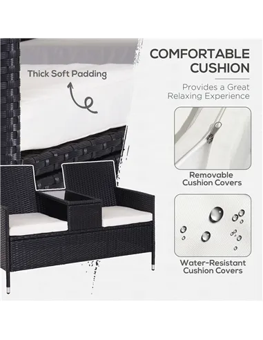 Outsunny 2-Seater Rattan Chair Set W/Middle Tea Table-Black