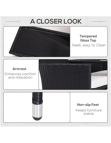 Outsunny 2-Seater Rattan Chair Set W/Middle Tea Table-Black