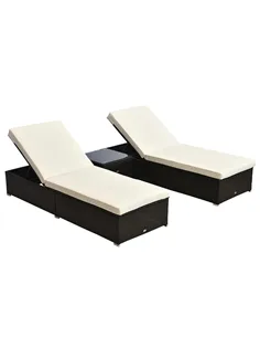 Outsunny 2-Seater Rattan Lounger Set-Deep Coffee/Cream White