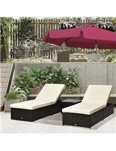 Outsunny 2-Seater Rattan Lounger Set-Deep Coffee/Cream White 2