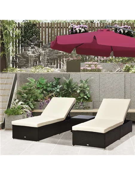Outsunny 2-Seater Rattan Lounger Set-Deep Coffee/Cream White