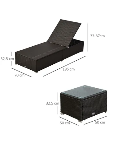 Outsunny 2-Seater Rattan Lounger Set-Deep Coffee/Cream White