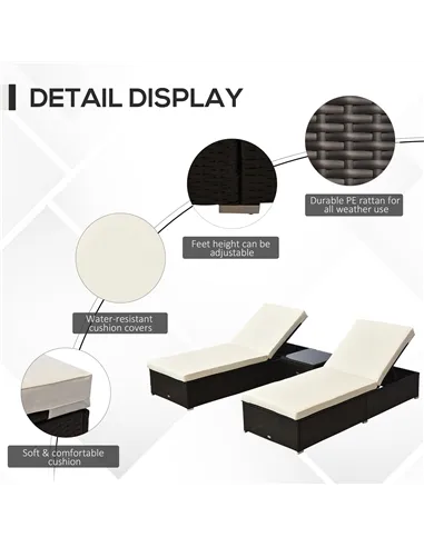 Outsunny 2-Seater Rattan Lounger Set-Deep Coffee/Cream White