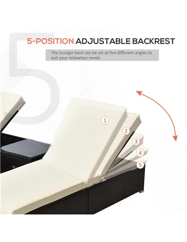 Outsunny 2-Seater Rattan Lounger Set-Deep Coffee/Cream White