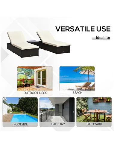 Outsunny 2-Seater Rattan Lounger Set-Deep Coffee/Cream White