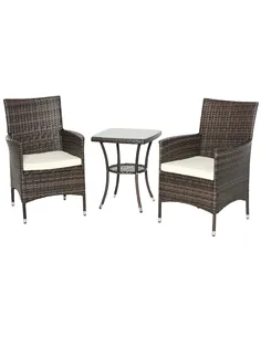 Outsunny Three-Piece Rattan Chair Set, with Cushions - Brown