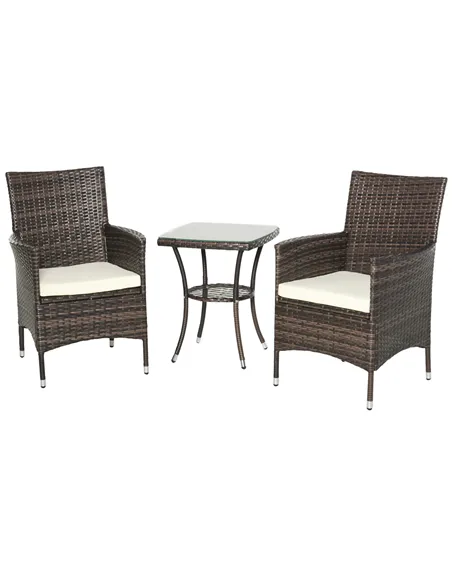 Outsunny Three-Piece Rattan Chair Set, with Cushions - Brown