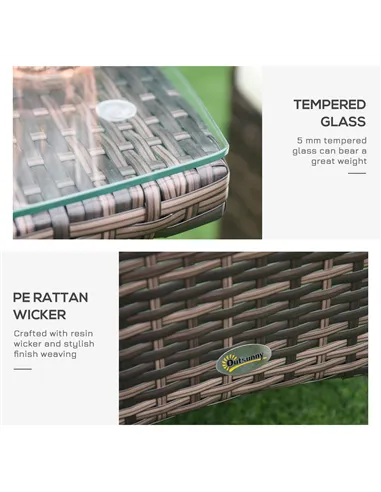 Outsunny Three-Piece Rattan Chair Set, with Cushions - Brown