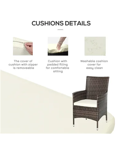 Outsunny Three-Piece Rattan Chair Set, with Cushions - Brown