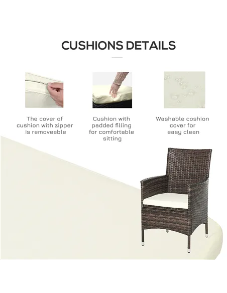 Outsunny Three-Piece Rattan Chair Set, with Cushions - Brown