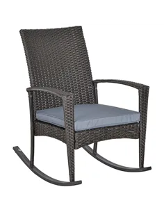 Outsunny Outdoor PE Rattan Rocking Chair, Garden Rocking Chair Set with Armrest and Cushion, Grey