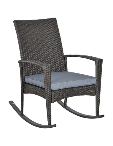 Outsunny Outdoor PE Rattan Rocking Chair, Garden Rocking Chair Set with Armrest and Cushion, Grey
