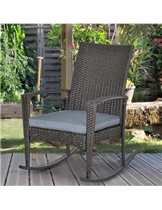 Outsunny Outdoor PE Rattan Rocking Chair, Garden Rocking Chair Set with Armrest and Cushion, Grey 2