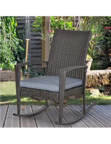 Outsunny Outdoor PE Rattan Rocking Chair, Garden Rocking Chair Set with Armrest and Cushion, Grey