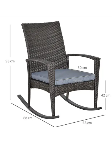 Outsunny Outdoor PE Rattan Rocking Chair, Garden Rocking Chair Set with Armrest and Cushion, Grey