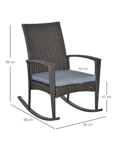 Outsunny Outdoor PE Rattan Rocking Chair, Garden Rocking Chair Set with Armrest and Cushion, Grey