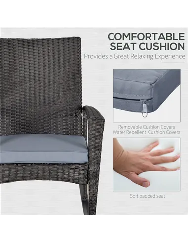 Outsunny Outdoor PE Rattan Rocking Chair, Garden Rocking Chair Set with Armrest and Cushion, Grey