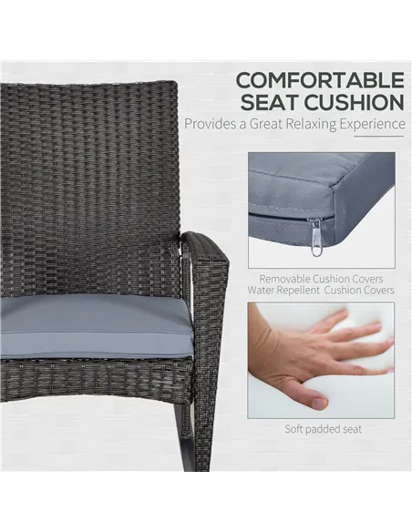 Outsunny Outdoor PE Rattan Rocking Chair, Garden Rocking Chair Set with Armrest and Cushion, Grey