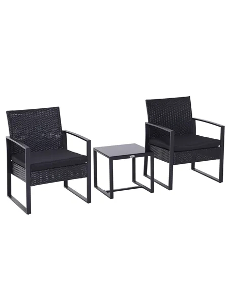 Outsunny 2 Seater Rattan Coffee Set-Black