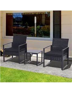 Outsunny 2 Seater Rattan Coffee Set-Black 2
