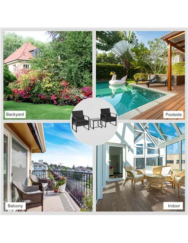 Outsunny 2 Seater Rattan Coffee Set-Black