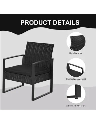 Outsunny 2 Seater Rattan Coffee Set-Black