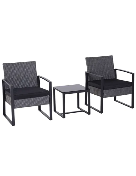 Outsunny 2 Seater Rattan Patio Set W/ Cushions-Grey/Black