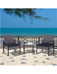 Outsunny 2 Seater Rattan Patio Set W/ Cushions-Grey/Black 2