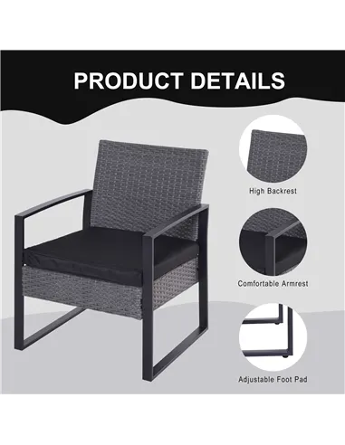 Outsunny 2 Seater Rattan Patio Set W/ Cushions-Grey/Black