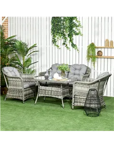 Outsunny Four-Piece Rattan Set, with Glass-Top Table - Grey 2