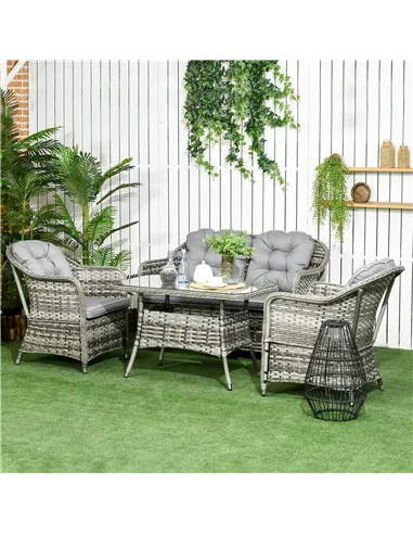 Outsunny Four-Piece Rattan Set, with Glass-Top Table - Grey