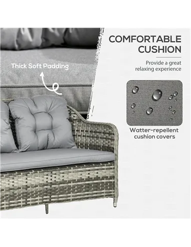 Outsunny Four-Piece Rattan Set, with Glass-Top Table - Grey