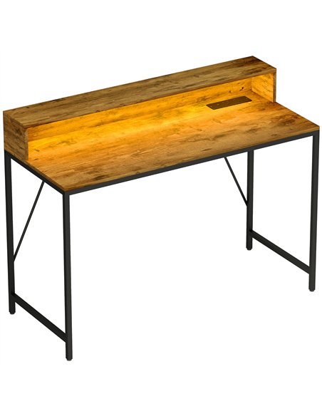 HOMCOM 120cm Computer Desk with LED Lights and Power Outlets, Gaming Desk with Monitor Stand, Computer Table with Remote for Hom
