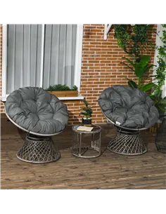 Outsunny Three-Piece Rattan Garden Moon Chair Set - Grey 2