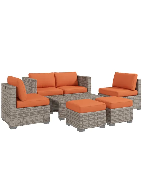 Outsunny Eight-Piece Rattan Garden Set, with Contrast Cushions - Orange/Grey