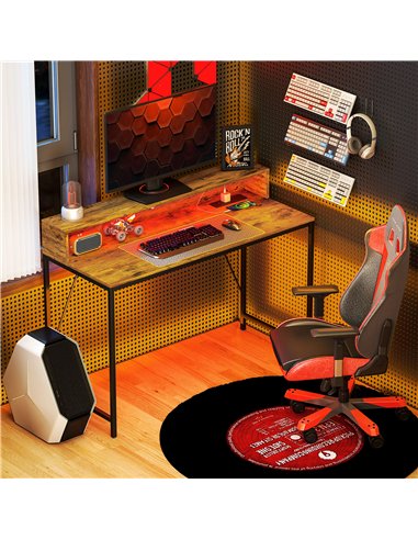 HOMCOM 120cm Computer Desk with LED Lights and Power Outlets, Gaming Desk with Monitor Stand, Computer Table with Remote for Hom