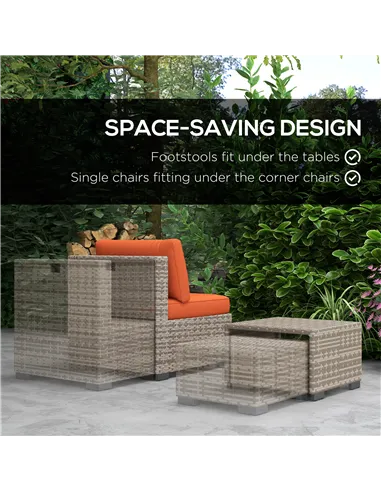 Outsunny Eight-Piece Rattan Garden Set, with Contrast Cushions - Orange/Grey