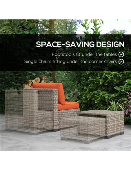 Outsunny Eight-Piece Rattan Garden Set, with Contrast Cushions - Orange/Grey