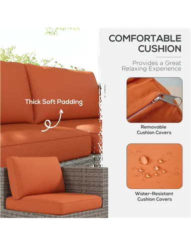 Outsunny Eight-Piece Rattan Garden Set, with Contrast Cushions - Orange/Grey