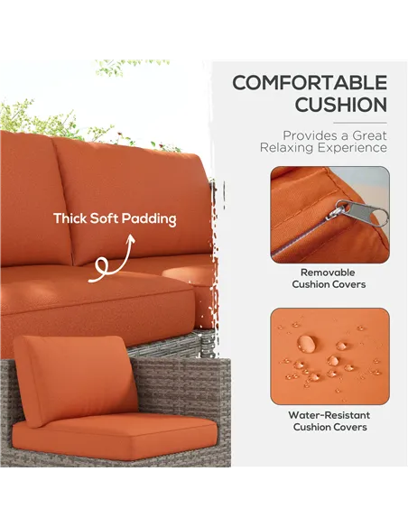 Outsunny Eight-Piece Rattan Garden Set, with Contrast Cushions - Orange/Grey