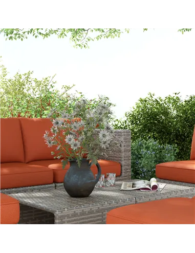 Outsunny Eight-Piece Rattan Garden Set, with Contrast Cushions - Orange/Grey