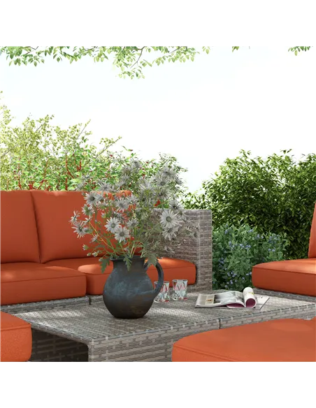 Outsunny Eight-Piece Rattan Garden Set, with Contrast Cushions - Orange/Grey