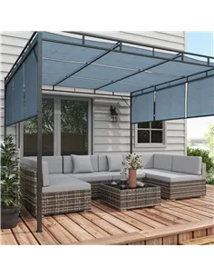 Outsunny Seven-Piece Rattan Garden Set, with Glass-Top Table - Mixed Grey 2