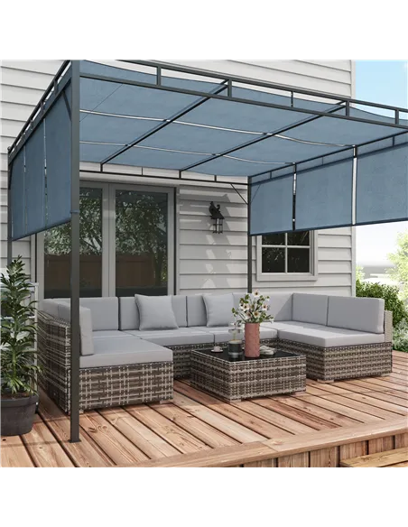 Outsunny Seven-Piece Rattan Garden Set, with Glass-Top Table - Mixed Grey